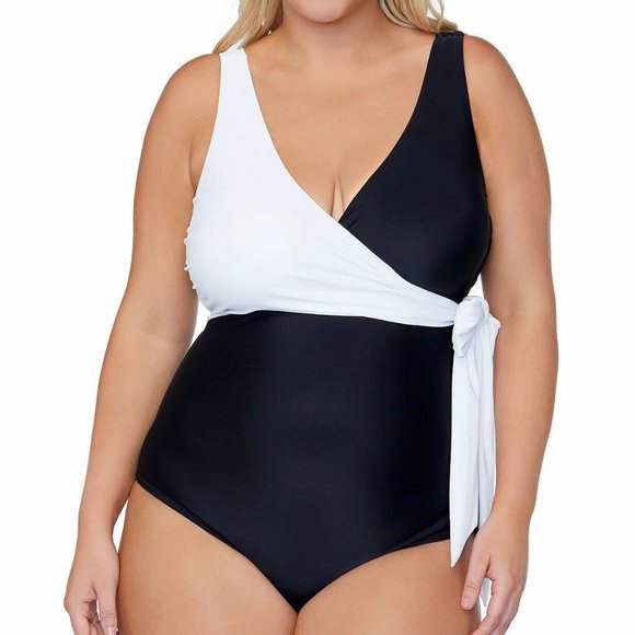 NWT Raisins Curve Black & White Color Block Wrap One Piece SIZE 22W PLUS SIZE - Picture 1 of 7